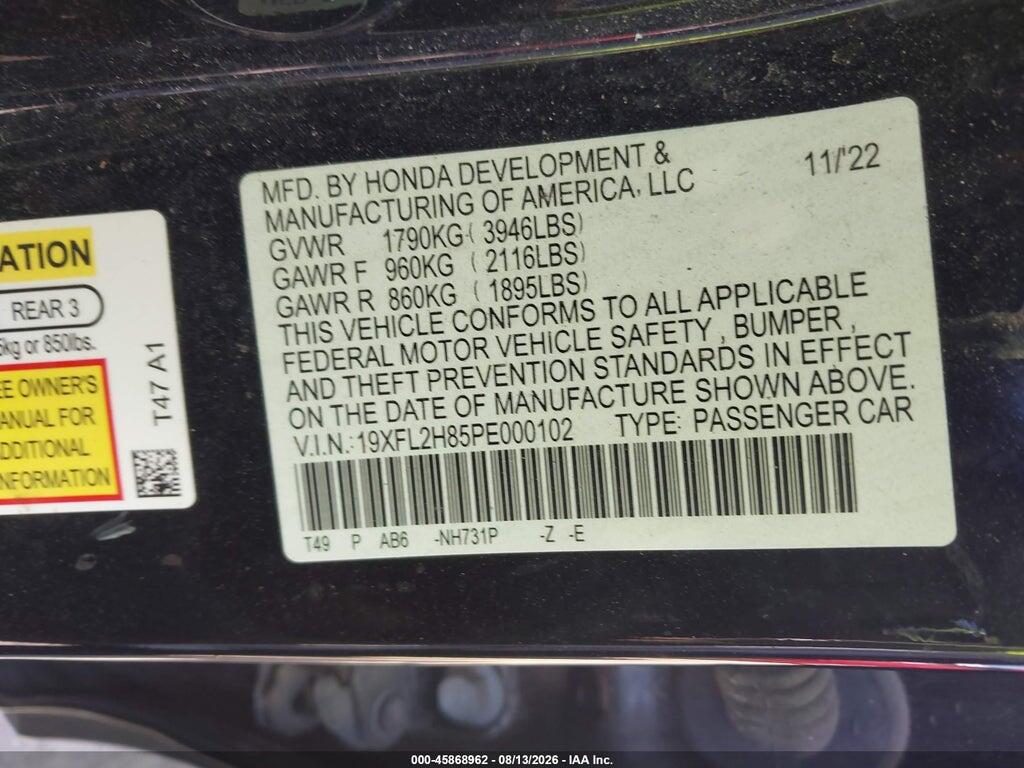 19XFL2H85PE000102 2023 HONDA CIVIC photo no. 9