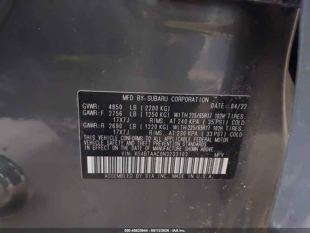 4S4BTAAC0N3233103 2022 SUBARU OUTBACK photo no. 9