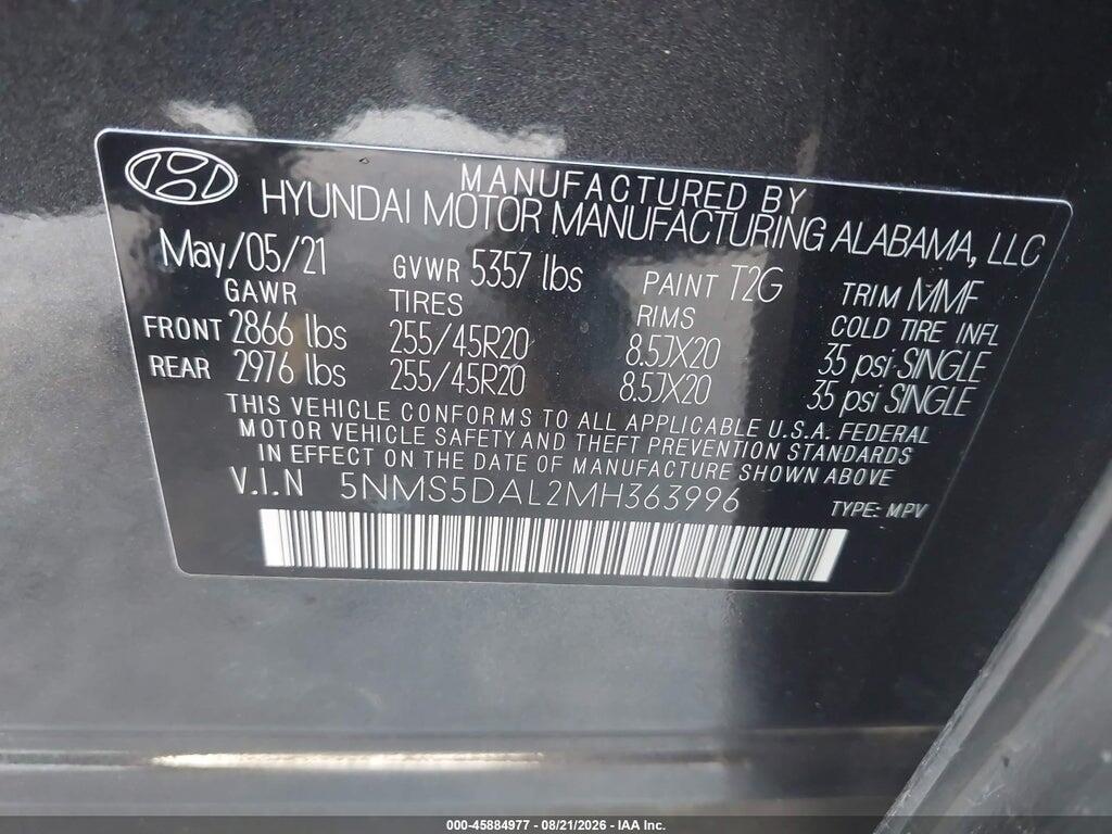 5NMS5DAL2MH363996 2021 HYUNDAI SANTA FE photo no. 9