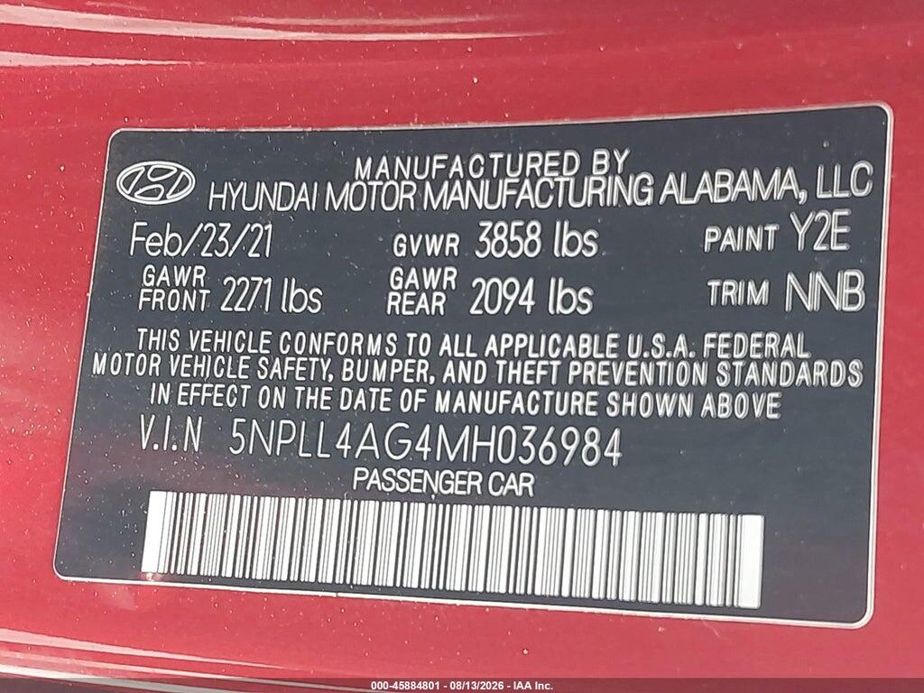 5NPLL4AG4MH036984 2021 HYUNDAI ELANTRA photo no. 9