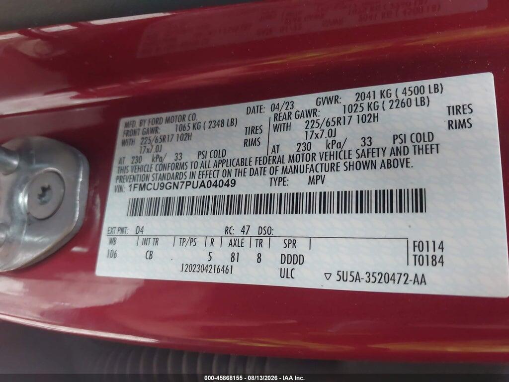 1FMCU9GN7PUA04049 2023 FORD ESCAPE photo no. 9
