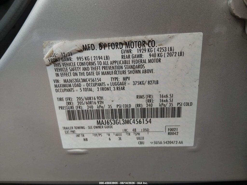 MAJ6S3GL3MC456154 2021 FORD ECOSPORT photo no. 9