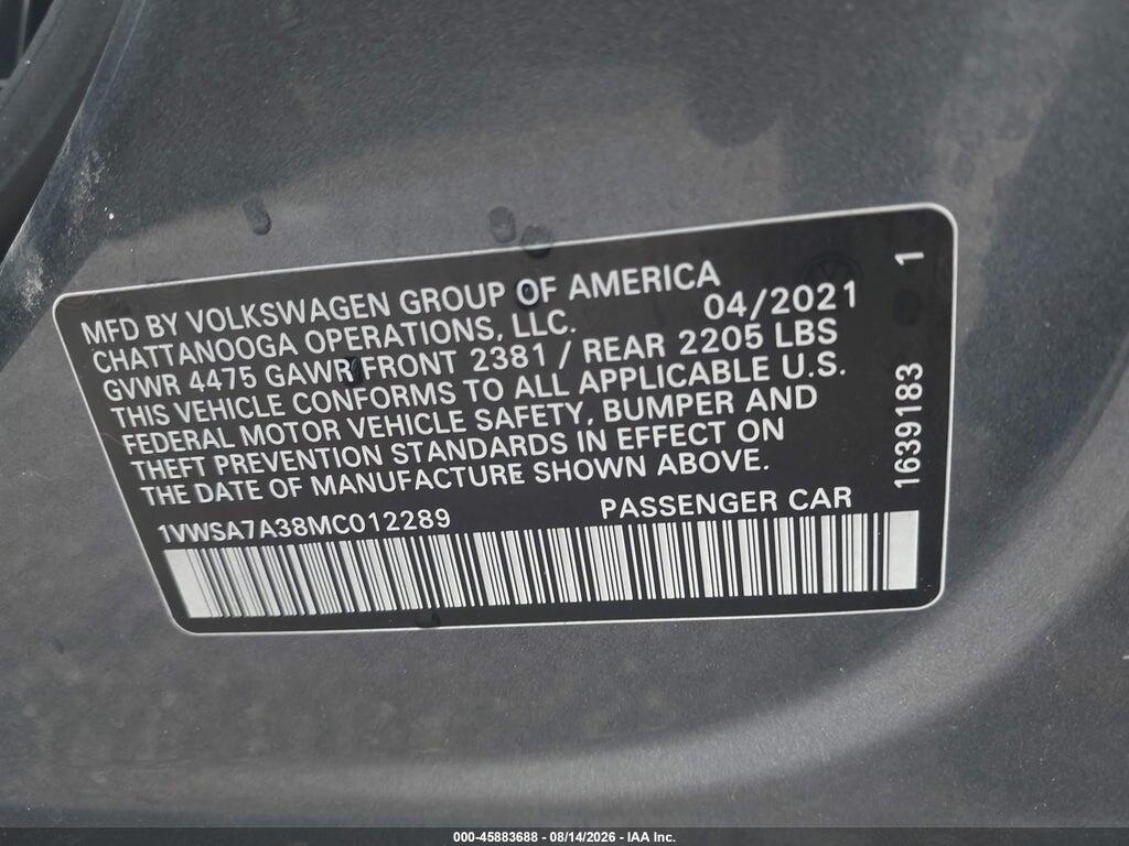 1VWSA7A38MC012289 2021 VOLKSWAGEN PASSAT photo no. 9