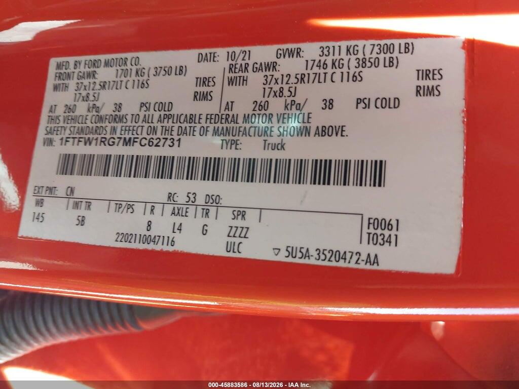 1FTFW1RG7MFC62731 2021 FORD F-150 photo no. 9