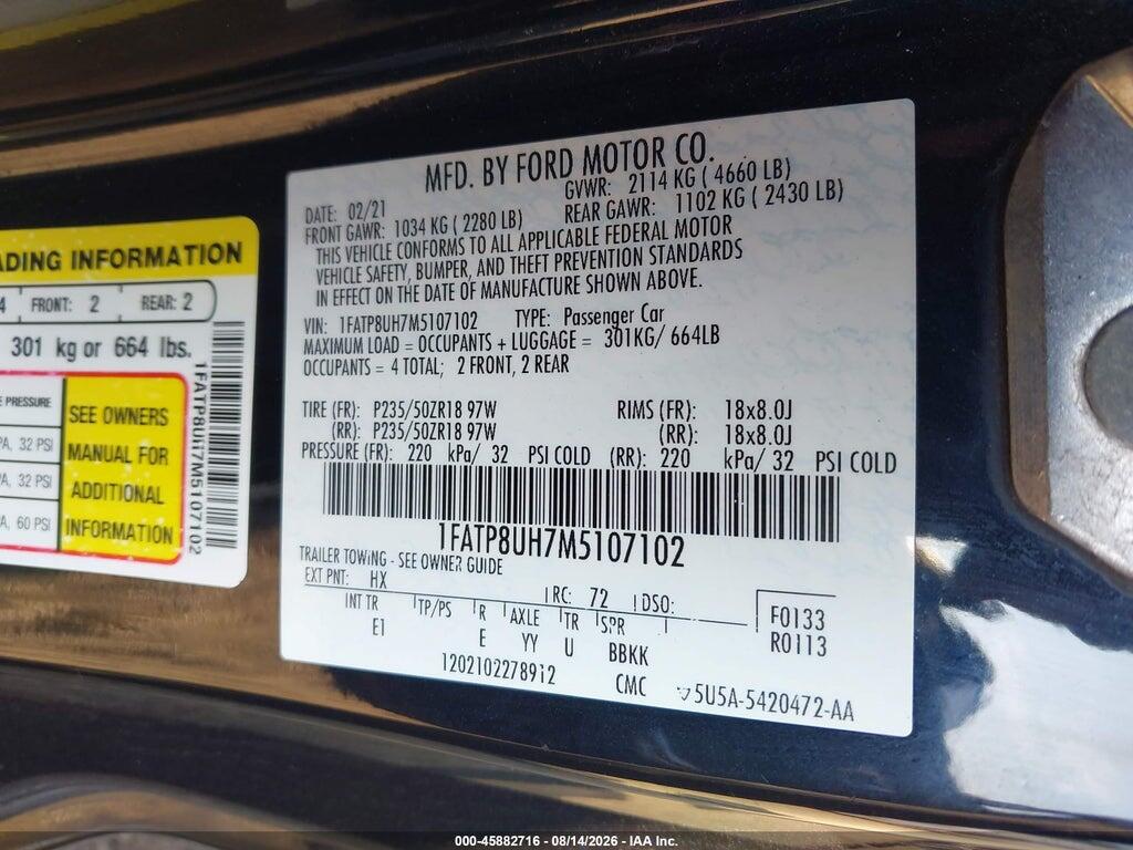 1FATP8UH7M5107102 2021 FORD MUSTANG photo no. 9