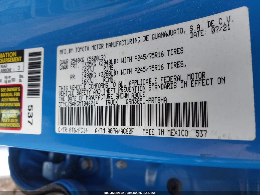 3TYCZ5AN3MT046214 2021 TOYOTA TACOMA photo no. 9