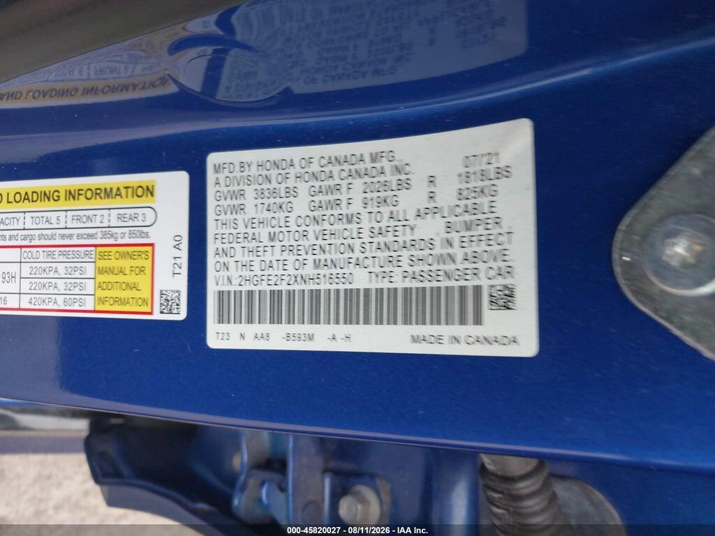 2HGFE2F2XNH516550 2022 HONDA CIVIC photo no. 9
