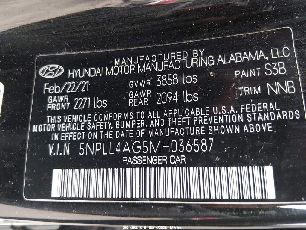 5NPLL4AG5MH036587 2021 HYUNDAI ELANTRA photo no. 9