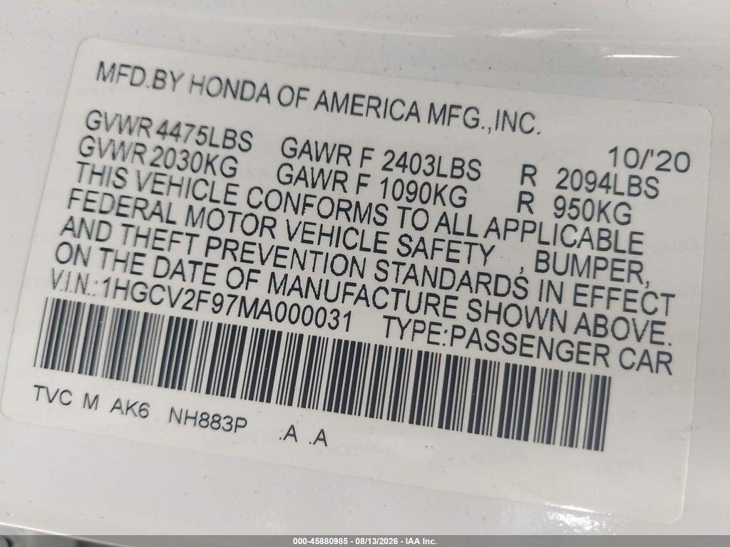 1HGCV2F97MA000031 2021 HONDA ACCORD photo no. 9