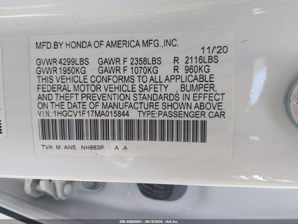 1HGCV1F17MA015844 2021 HONDA ACCORD photo no. 9