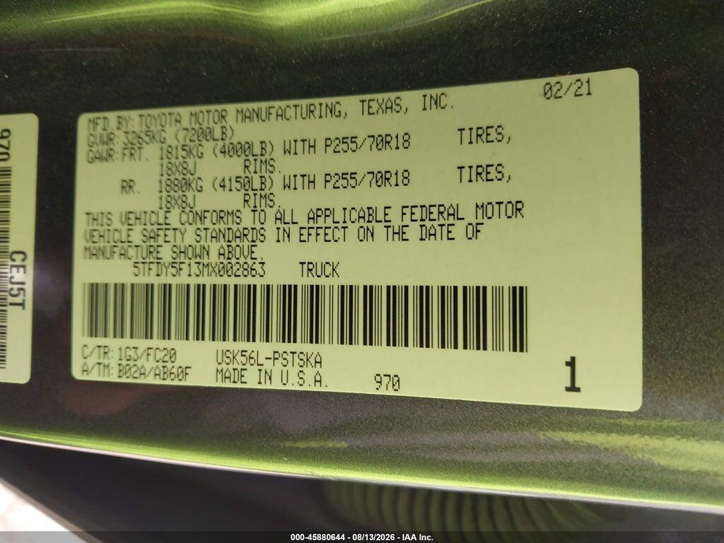 5TFDY5F13MX002863 2021 TOYOTA TUNDRA photo no. 9
