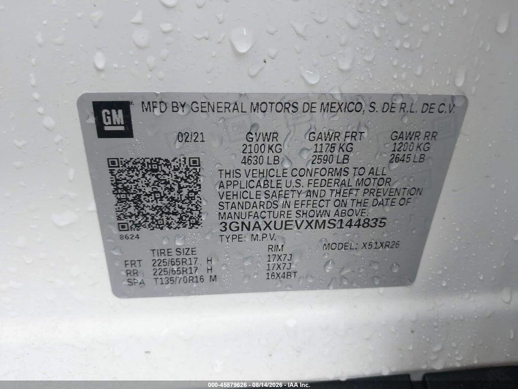 3GNAXUEVXMS144835 2021 CHEVROLET EQUINOX photo no. 9