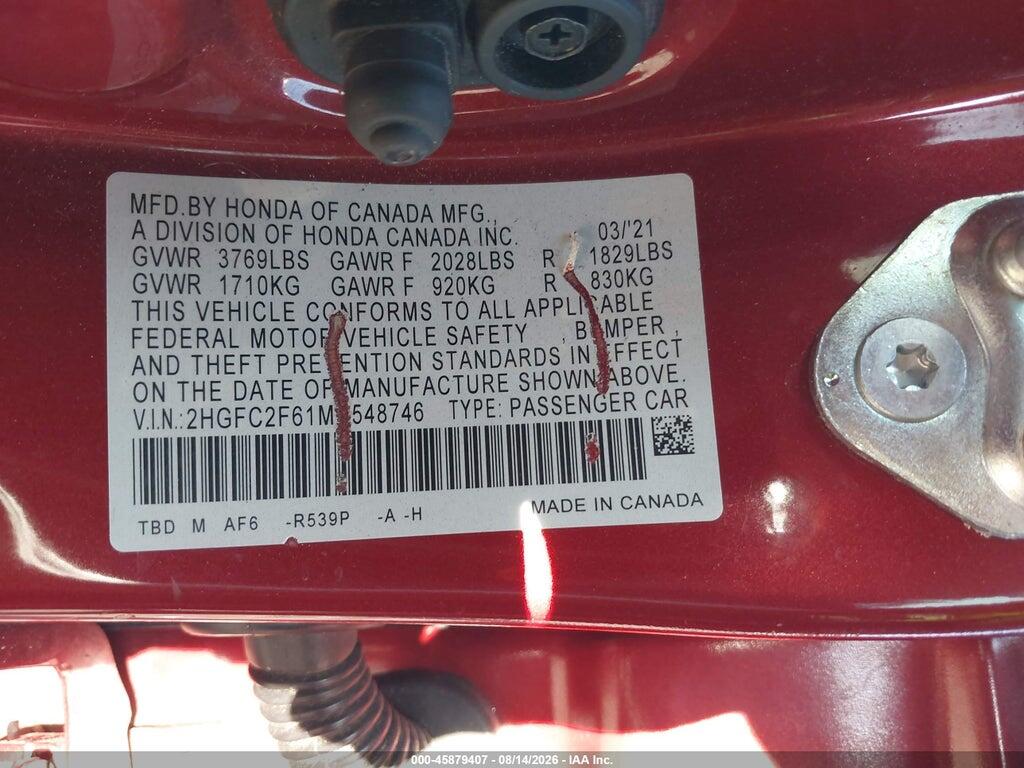2HGFC2F61MH548746 2021 HONDA CIVIC photo no. 9