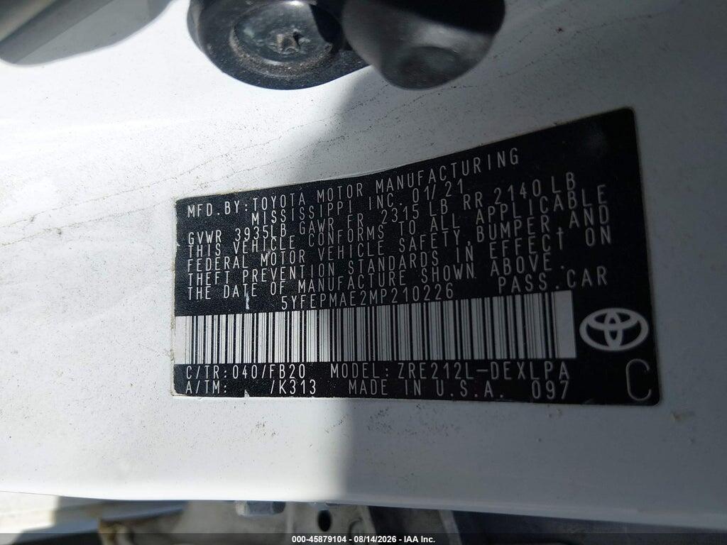 5YFEPMAE2MP210226 2021 TOYOTA COROLLA photo no. 9