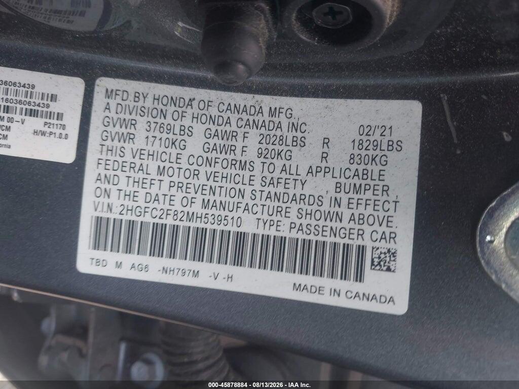 2HGFC2F82MH539510 2021 HONDA CIVIC photo no. 9