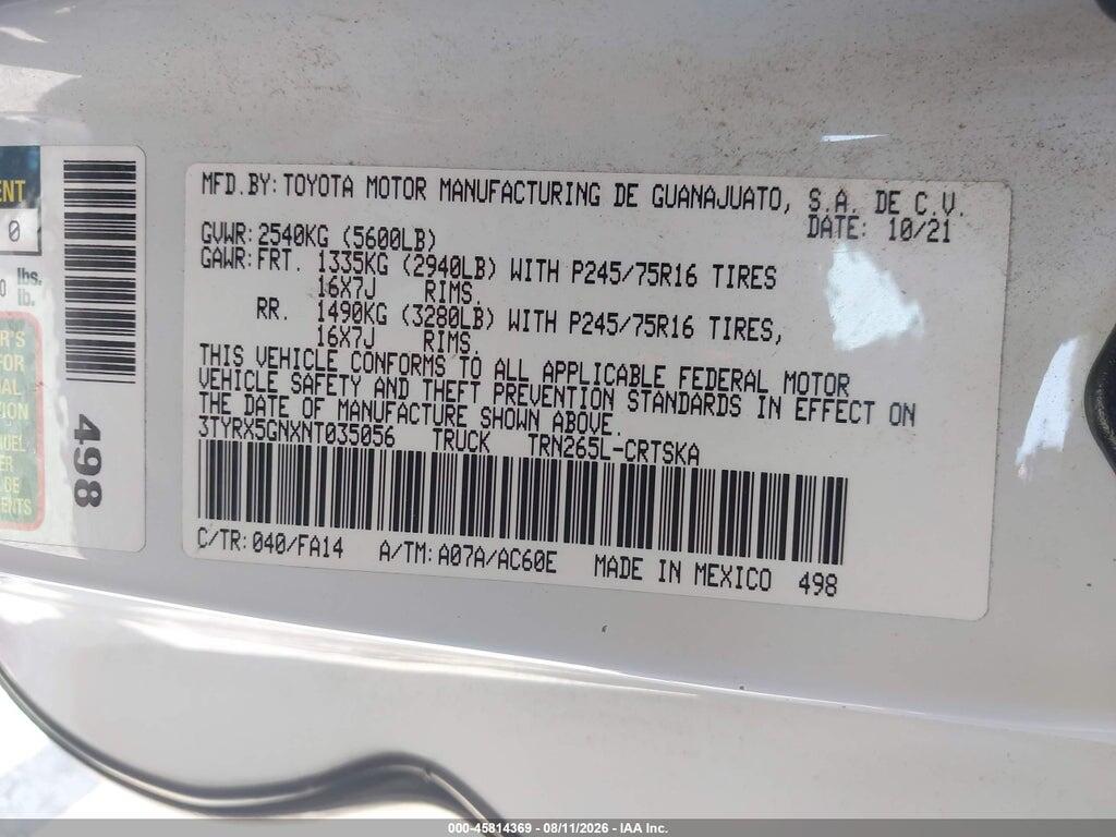 3TYRX5GNXNT035056 2022 TOYOTA TACOMA photo no. 9