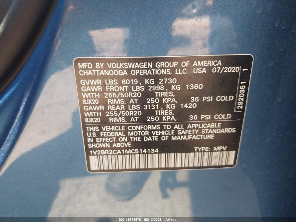 1V2BR2CA1MC514134 2021 VOLKSWAGEN ATLAS photo no. 9