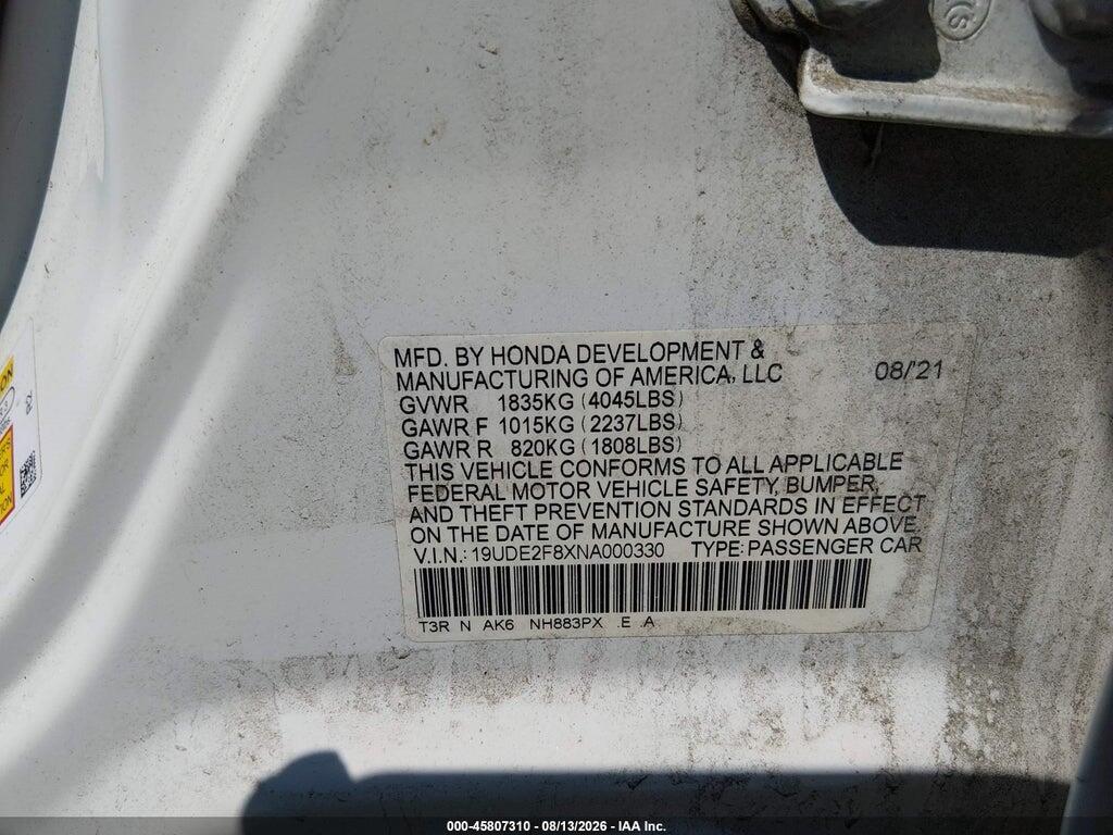 19UDE2F8XNA000330 2022 ACURA ILX photo no. 9