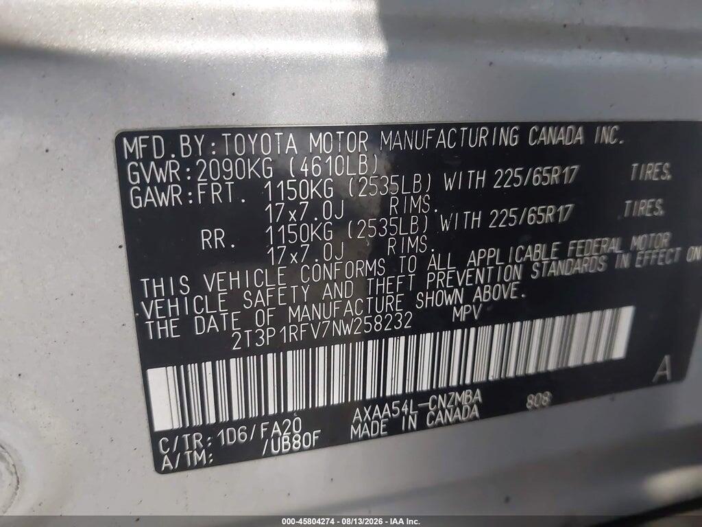 2T3P1RFV7NW258232 2022 TOYOTA RAV4 photo no. 9