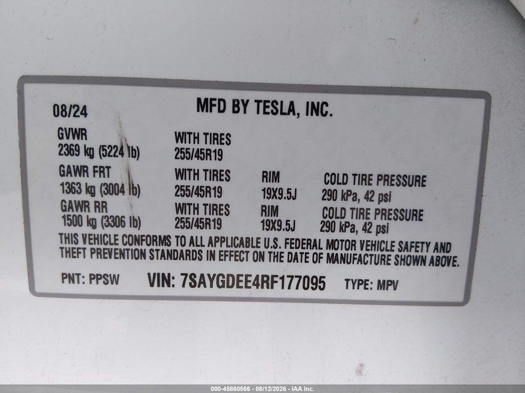 7SAYGDEE4RF177095 2024 TESLA MODEL Y photo no. 9