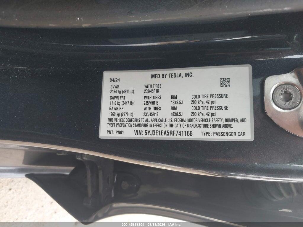 5YJ3E1EA5RF741166 2024 TESLA MODEL 3 photo no. 9