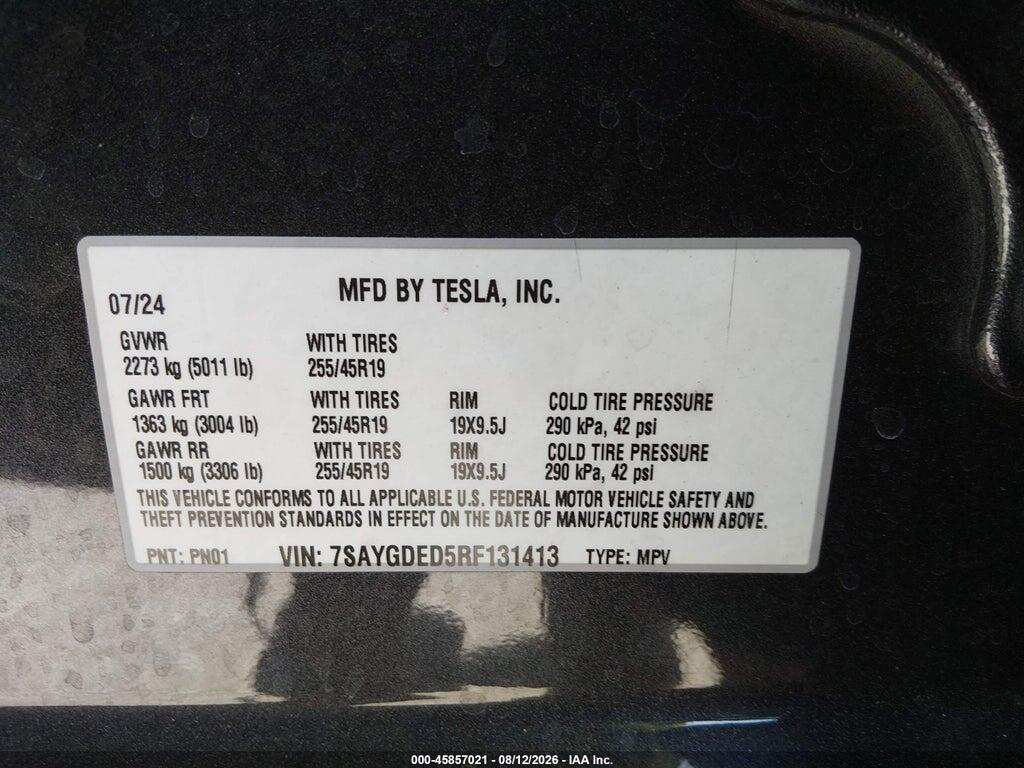7SAYGDED5RF131413 2024 TESLA MODEL Y photo no. 9