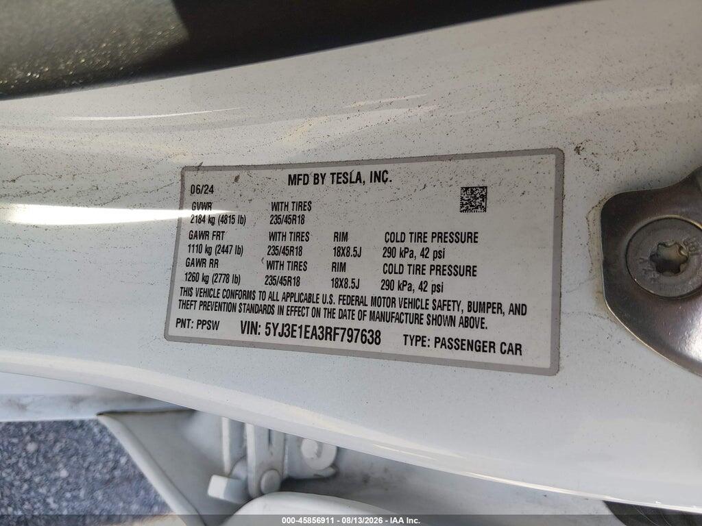 5YJ3E1EA3RF797638 2024 TESLA MODEL 3 photo no. 9