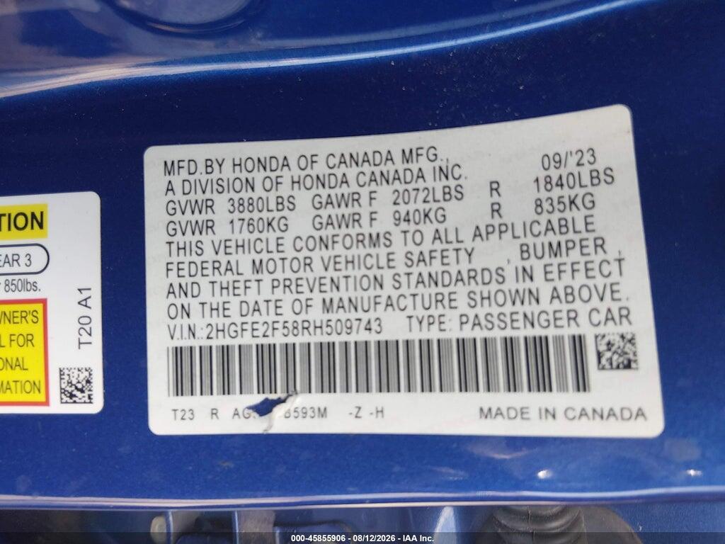 2HGFE2F58RH509743 2024 HONDA CIVIC photo no. 9