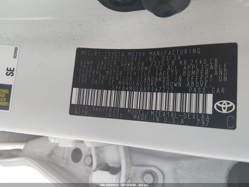 5YFB4MDE6RP147727 2024 TOYOTA COROLLA photo no. 9