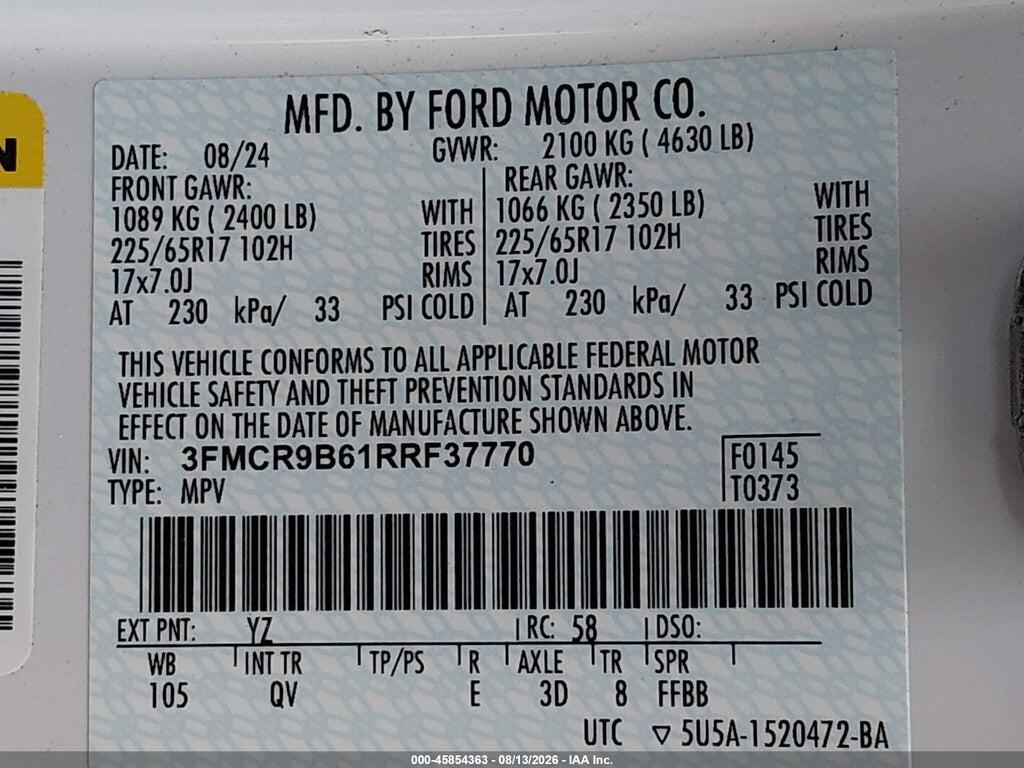 3FMCR9B61RRF37770 2024 FORD BRONCO SPORT photo no. 9