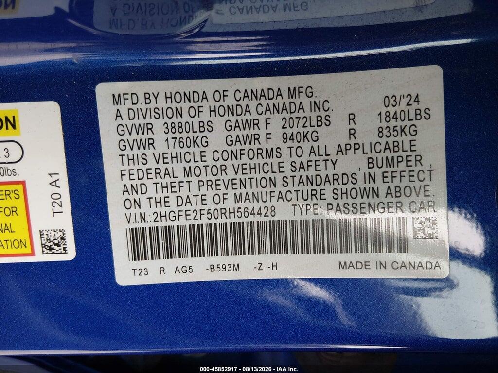 2HGFE2F50RH564428 2024 HONDA CIVIC photo no. 9