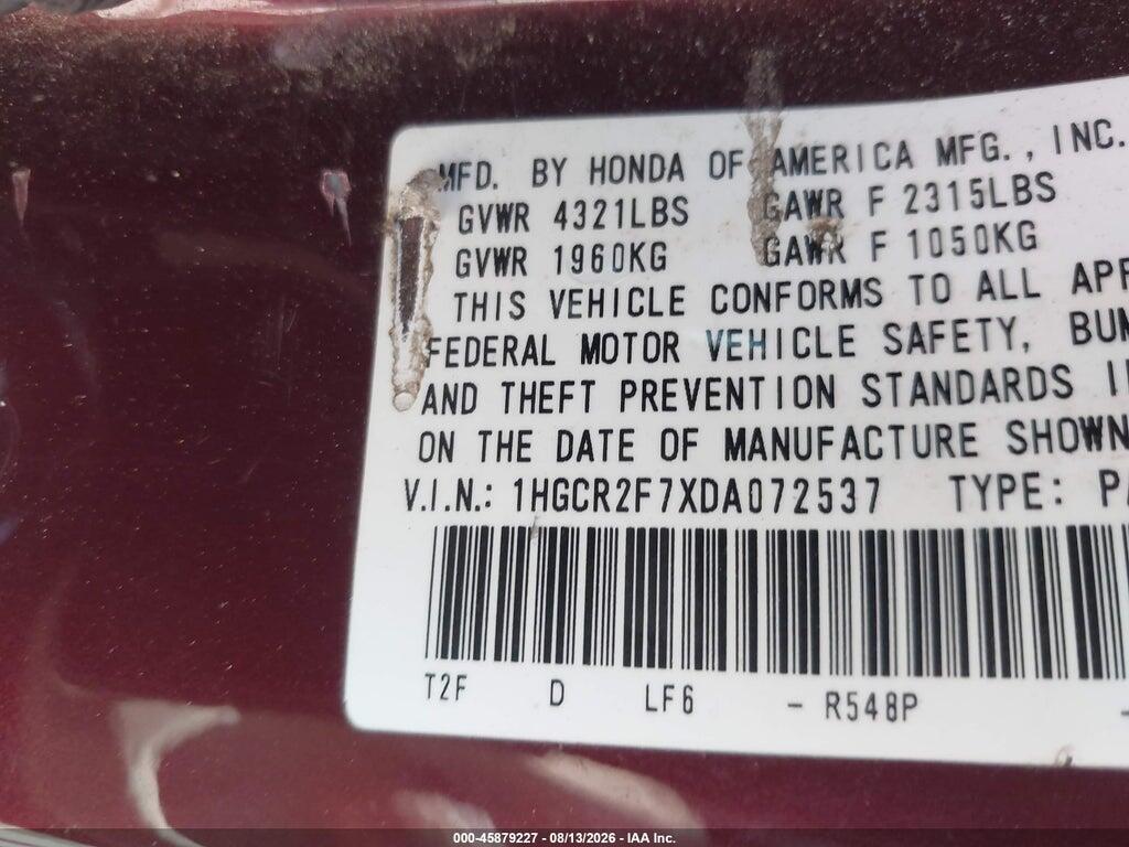 1HGCR2F7XDA072537 2013 HONDA ACCORD photo no. 9