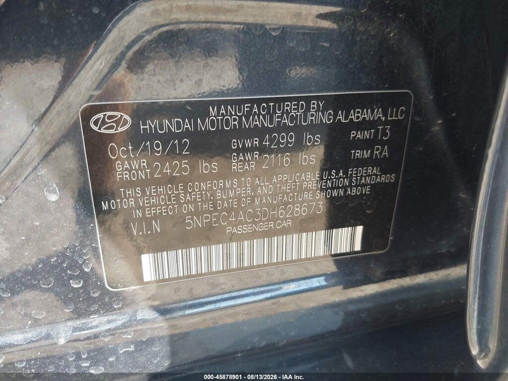 5NPEC4AC3DH628673 2013 HYUNDAI SONATA photo no. 9
