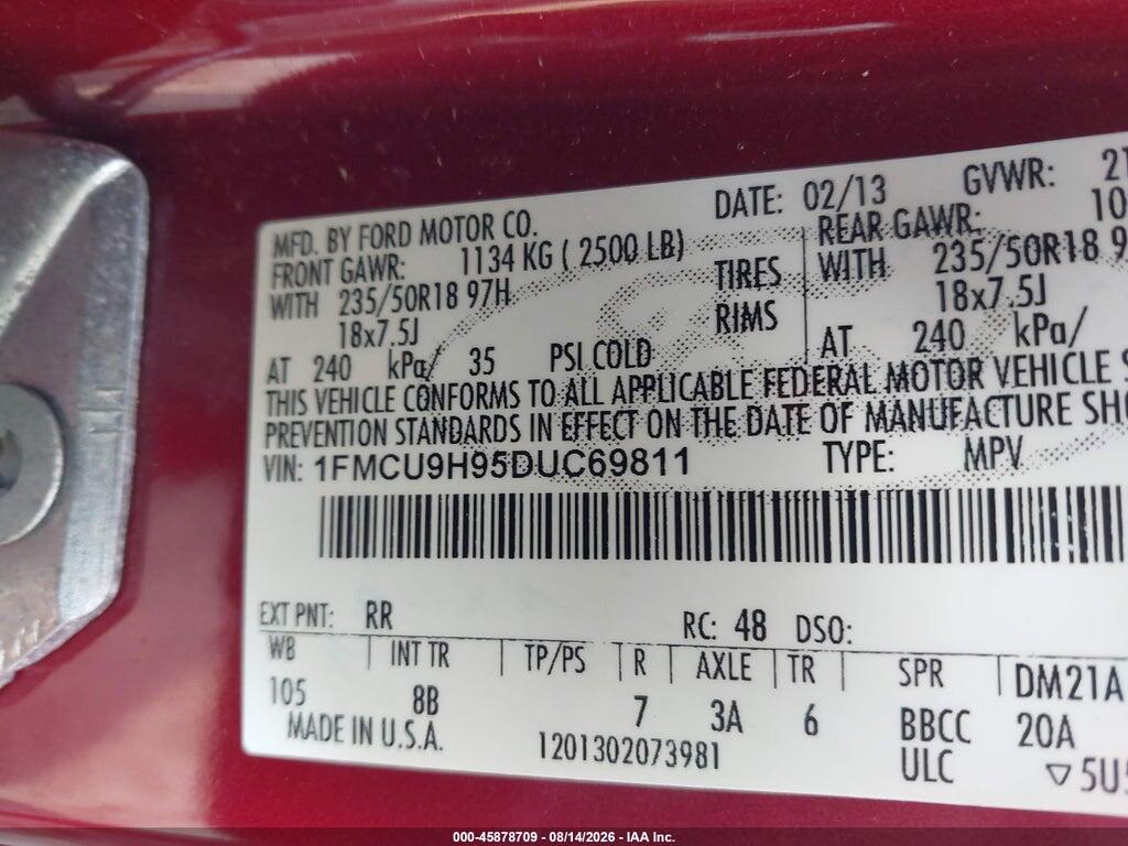 1FMCU9H95DUC69811 2013 FORD ESCAPE photo no. 9