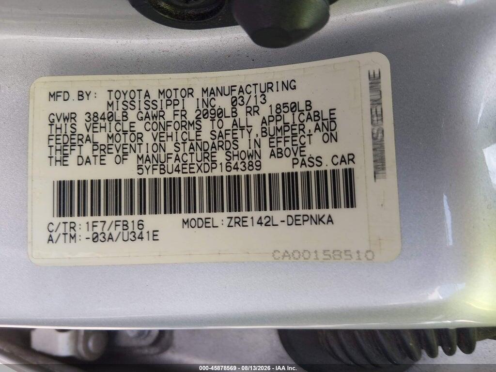 5YFBU4EEXDP164389 2013 TOYOTA COROLLA photo no. 9