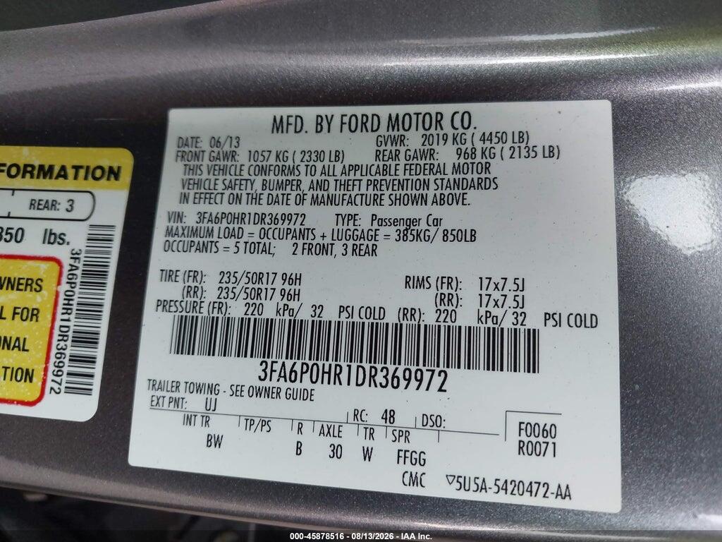 3FA6P0HR1DR369972 2013 FORD FUSION photo no. 9