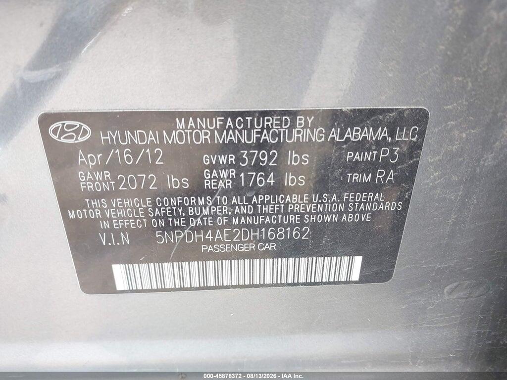 5NPDH4AE2DH168162 2013 HYUNDAI ELANTRA photo no. 9