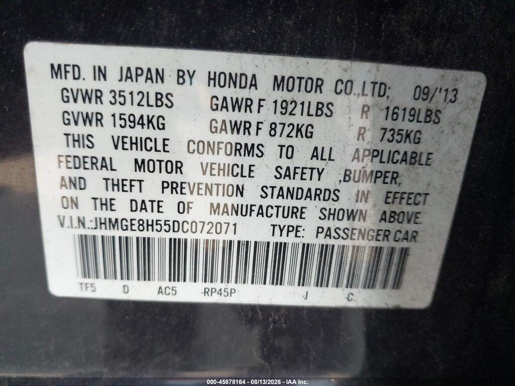 JHMGE8H55DC072071 2013 HONDA FIT photo no. 9