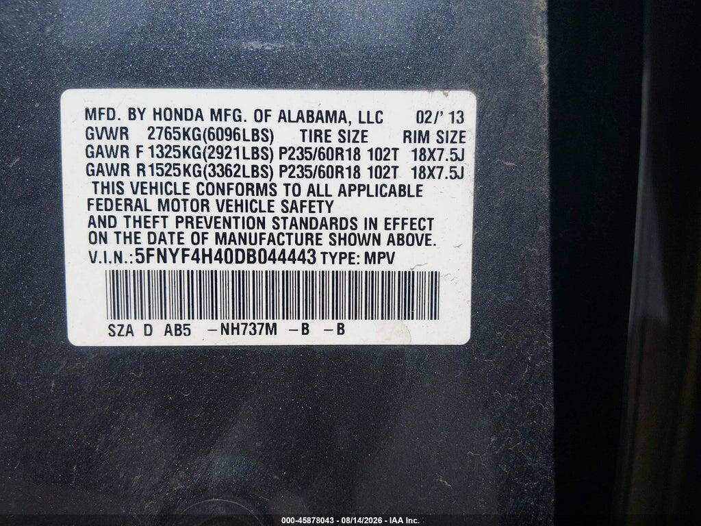 5FNYF4H40DB044443 2013 HONDA PILOT photo no. 9