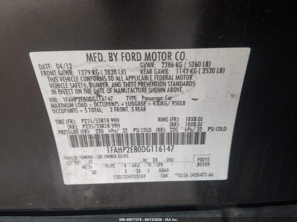 1FAHP2E80DG116147 2013 FORD TAURUS photo no. 9