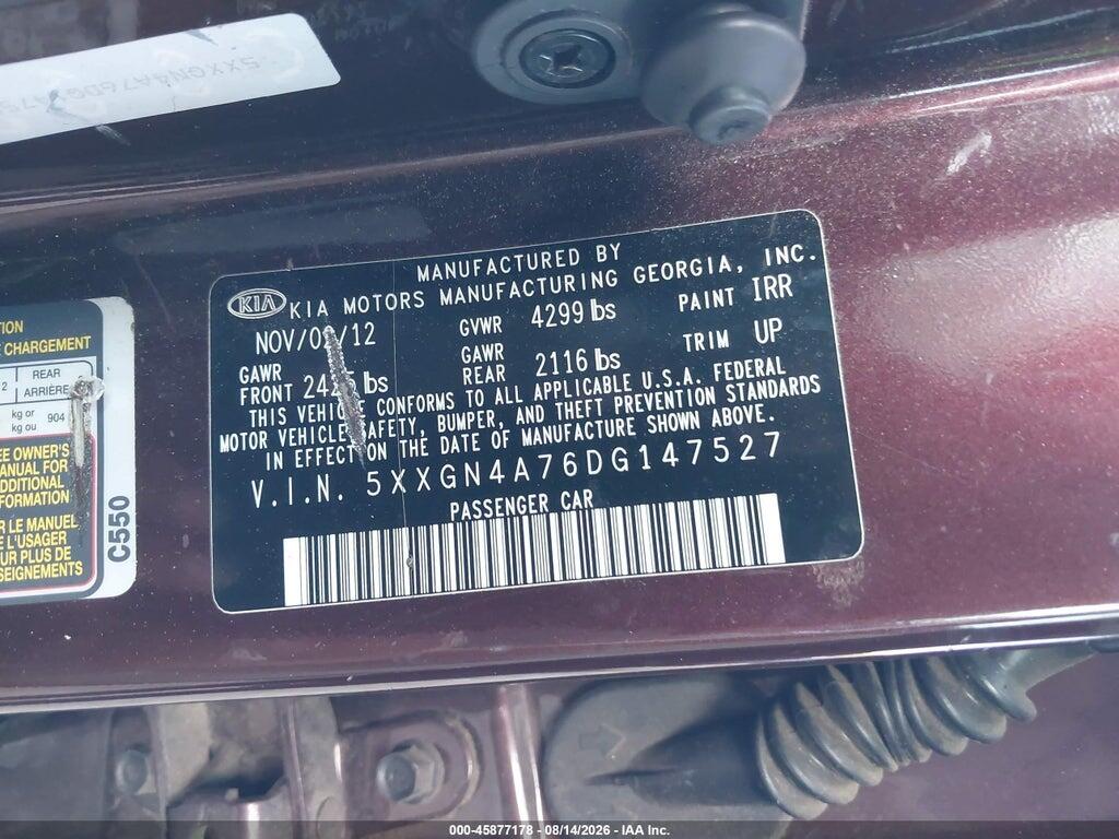 5XXGN4A76DG147527 2013 KIA OPTIMA photo no. 9
