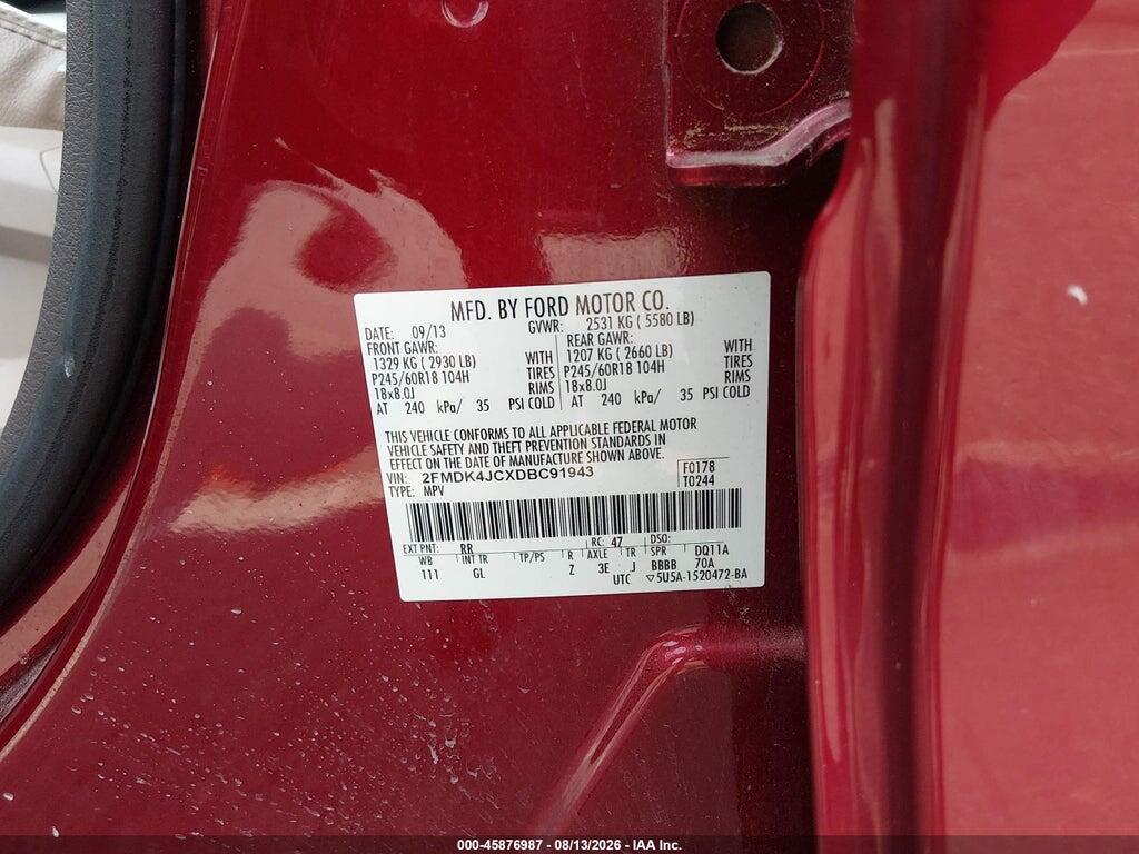 2FMDK4JCXDBC91943 2013 FORD EDGE photo no. 9