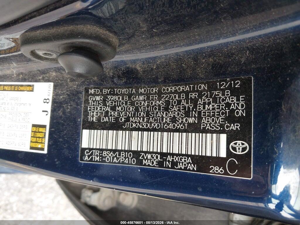 JTDKN3DU9D1640961 2013 TOYOTA PRIUS photo no. 9