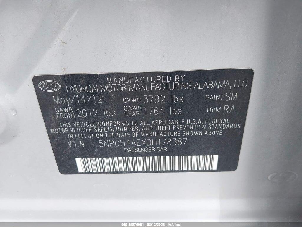 5NPDH4AEXDH178387 2013 HYUNDAI ELANTRA photo no. 9