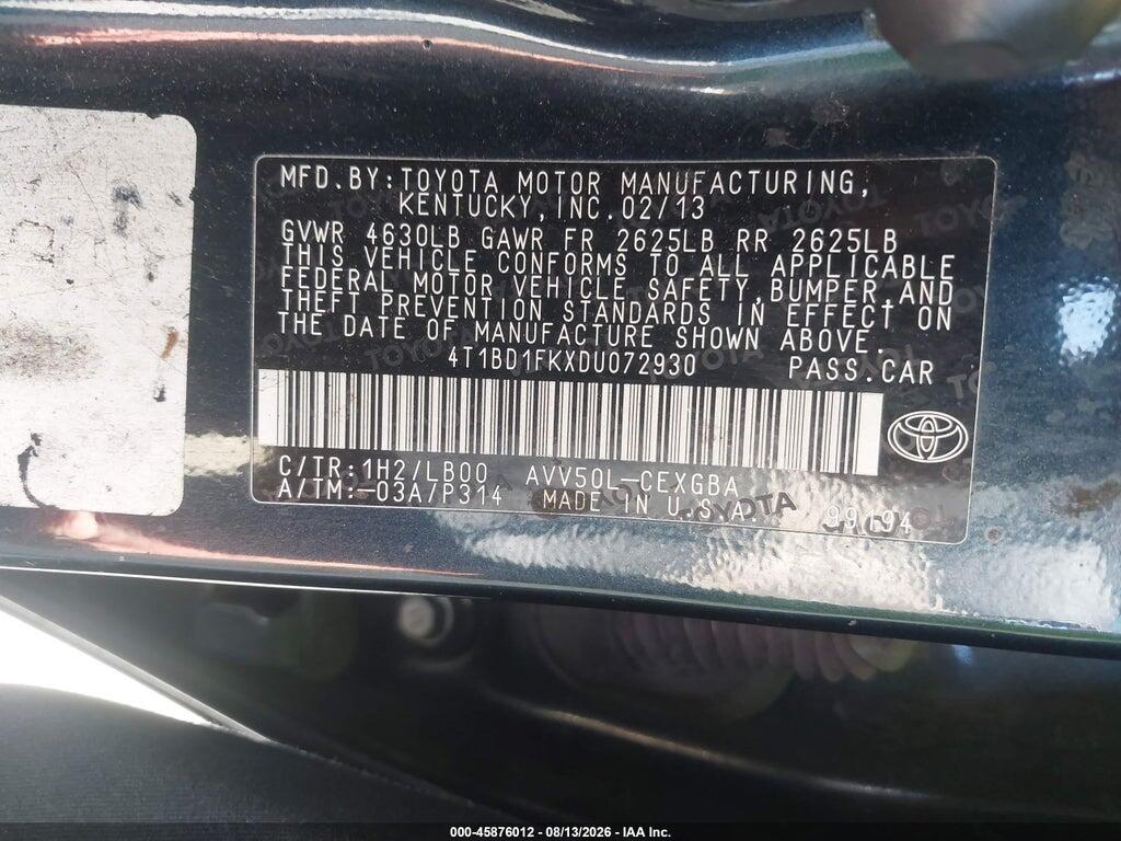 4T1BD1FKXDU072930 2013 TOYOTA CAMRY HYBRID photo no. 9