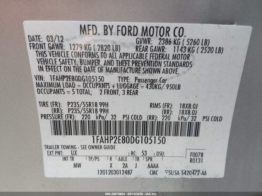 1FAHP2E80DG105150 2013 FORD TAURUS photo no. 9