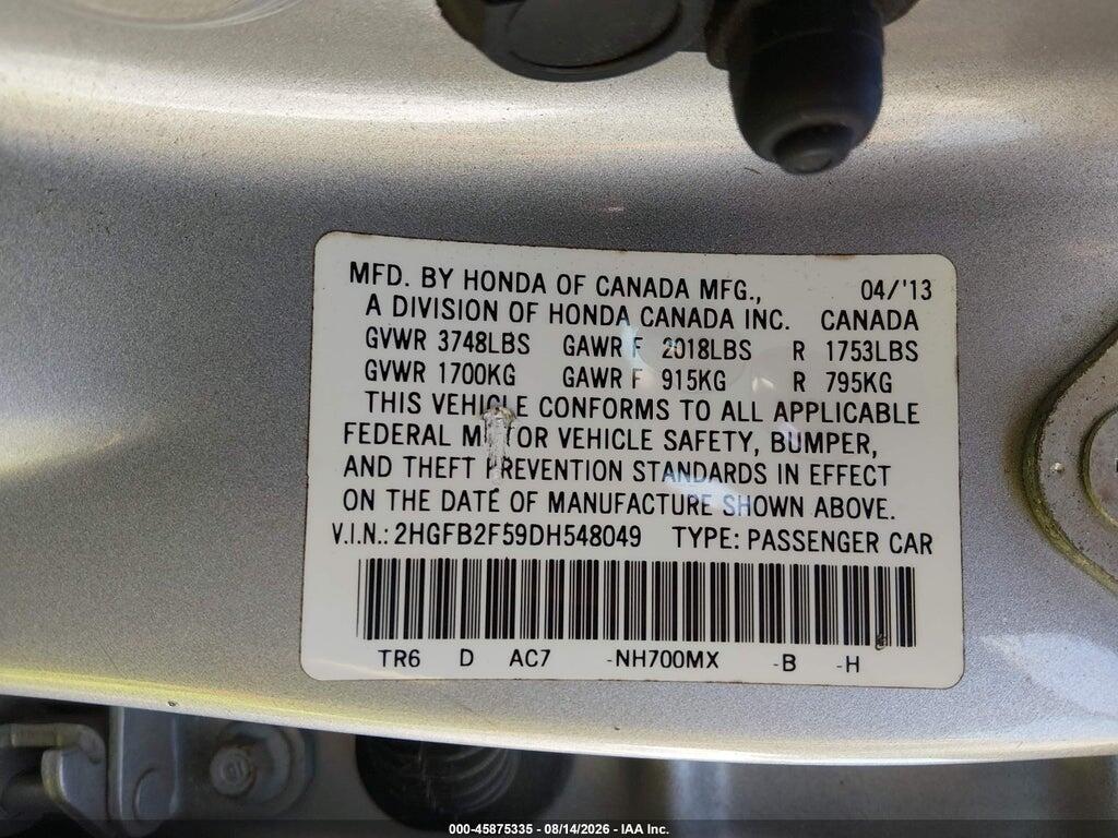 2HGFB2F59DH548049 2013 HONDA CIVIC photo no. 9