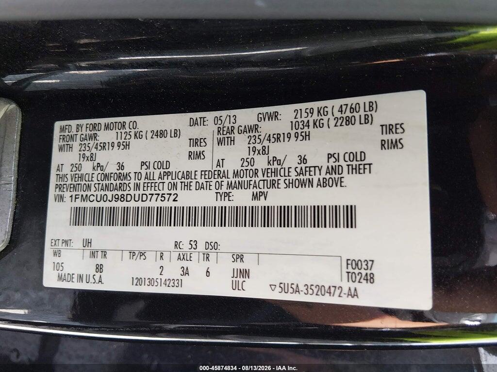 1FMCU0J98DUD77572 2013 FORD ESCAPE photo no. 9