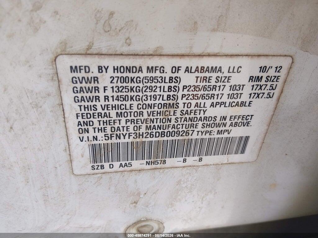 5FNYF3H26DB009267 2013 HONDA PILOT photo no. 9