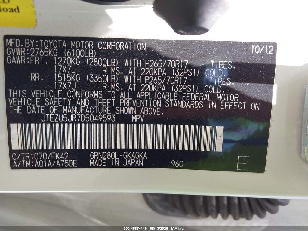 JTEZU5JR7D5049593 2013 TOYOTA 4RUNNER photo no. 9